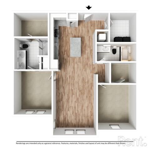 Floor plan for 2 beds, 2 baths, 1210 sqft